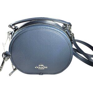 Coach Round pebble Leather Crossbody Bag Blue Silver Hardware canteen purse